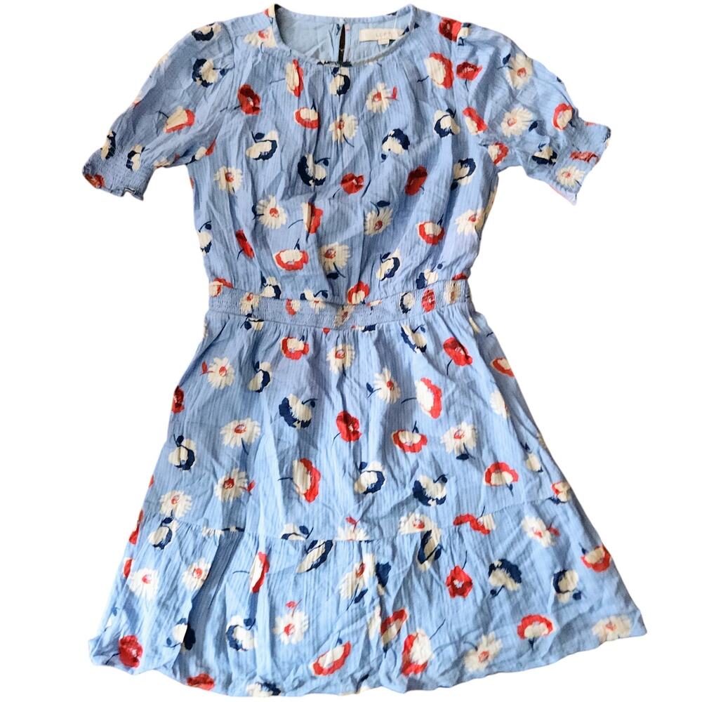 LOFT Red White & Blue Daisy Smocked Flounce Dress sz 2 NWT MSRP $89.95‎